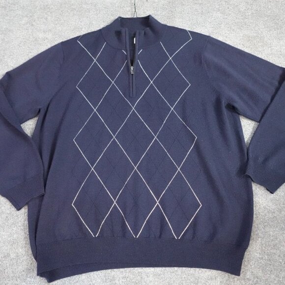 Footjoy Mens Sweater XL Blue 100% Wool Argyle 1/4 Zip - Picture 1 of 8
